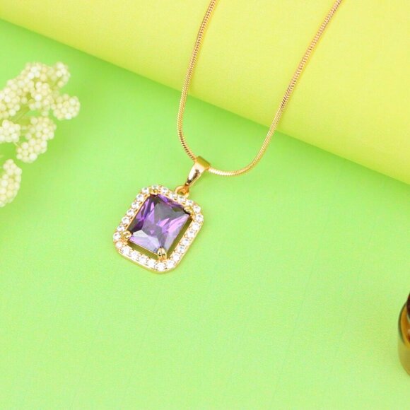 "Purple Crystal Rose Gold Pendant with Sparkling White Stone Frame, XPPT1274 - Picture 12 of 13